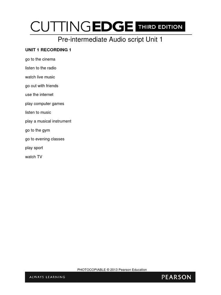 Pre-Intermediate Audio Script Unit 1 | PDF | Sports | Leisure