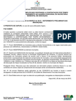 Edital 004 - Processo Seletivo 2015 - Resultado Preliminar Inscricao