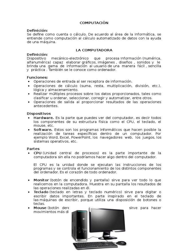 Computadora y Sus Partes | PDF | Hardware de la computadora | Unidad ...