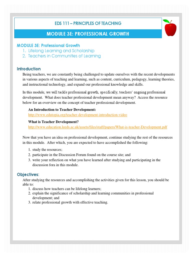 EDS 111 - Module 3E | PDF | Lifelong Learning | Teachers