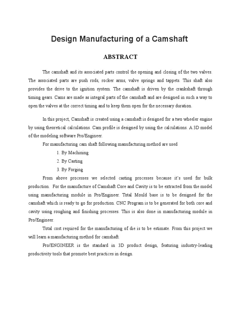 Design Manufacturing of A Camshaft PDF Vehicle Parts Rotating