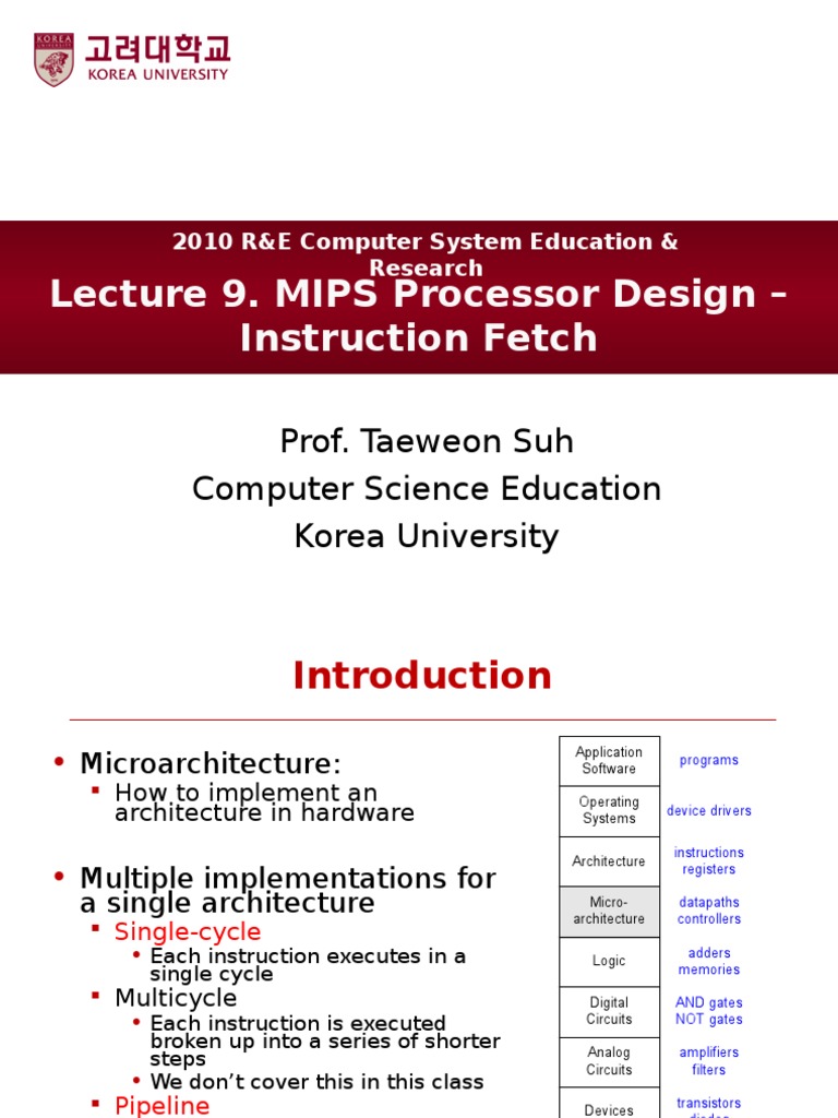 Lecture 9. MIPS Processor Design Instruction Fetch Prof. Taeweon Suh
