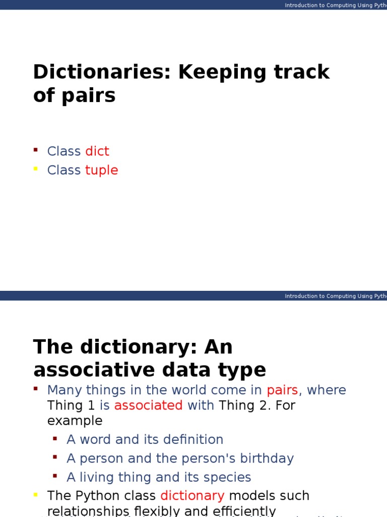 Dictionaries Keeping Track of Pairs Dict Tuple PDF String Science) Areas Of