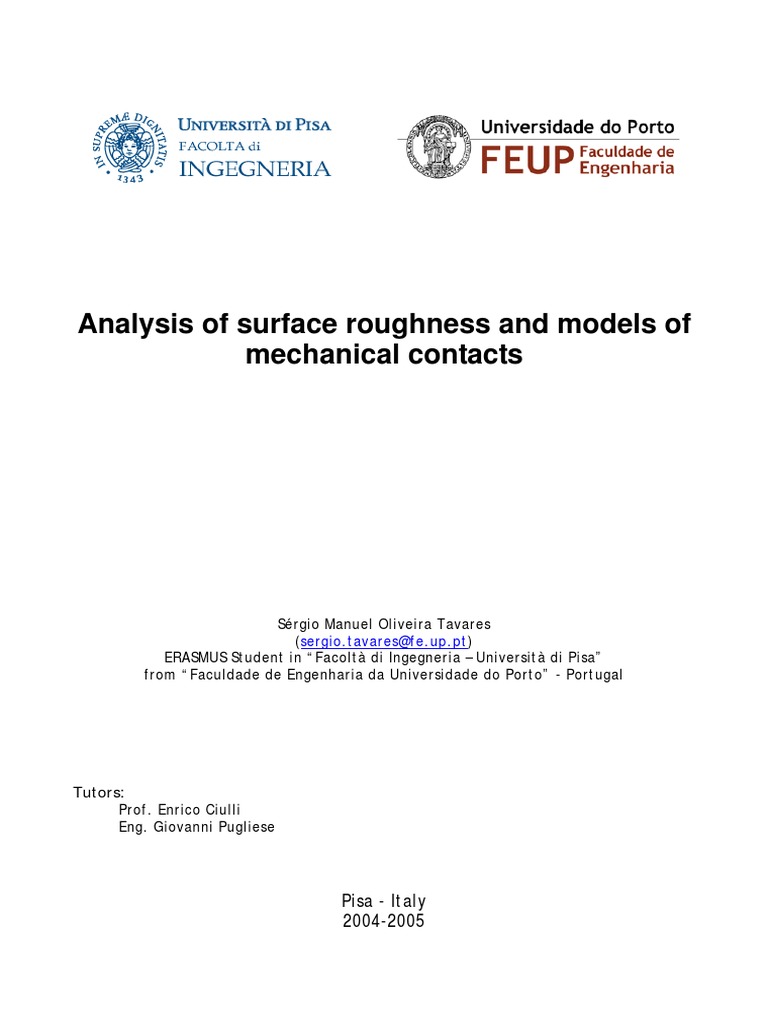 Analysis of Surface Roughness and Models of Mechanical Contacts | PDF ...