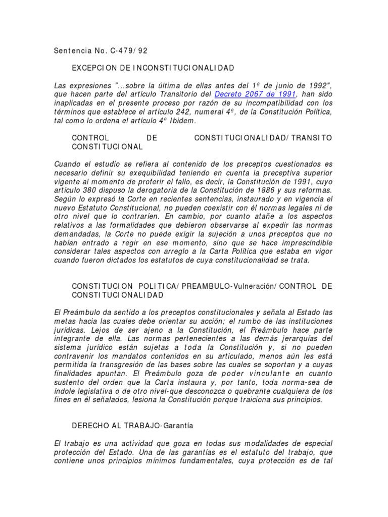 Inconstitucionalidad de la Sentencia C-479/92 | PDF | Constitución