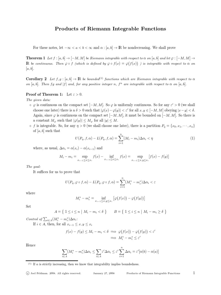 Riemann Integrability of Function Products | PDF