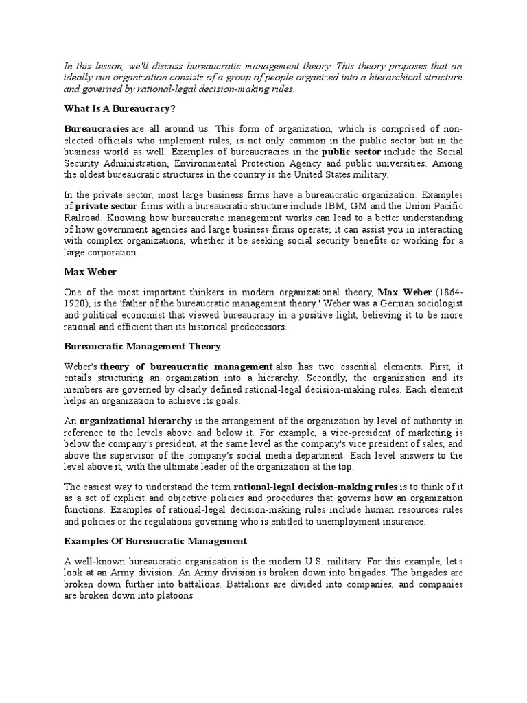 Understanding Bureaucratic Management Theory | PDF | Bureaucracy | Max ...