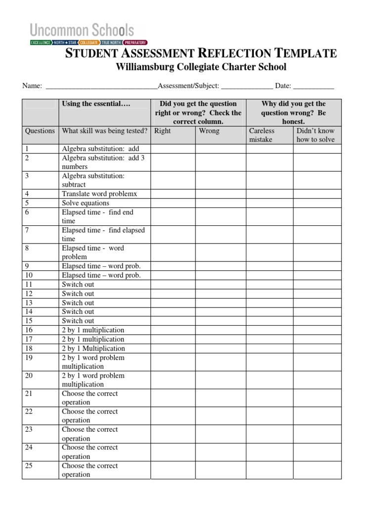Student Assessment Reflection Template | PDF | Educational Assessment ...