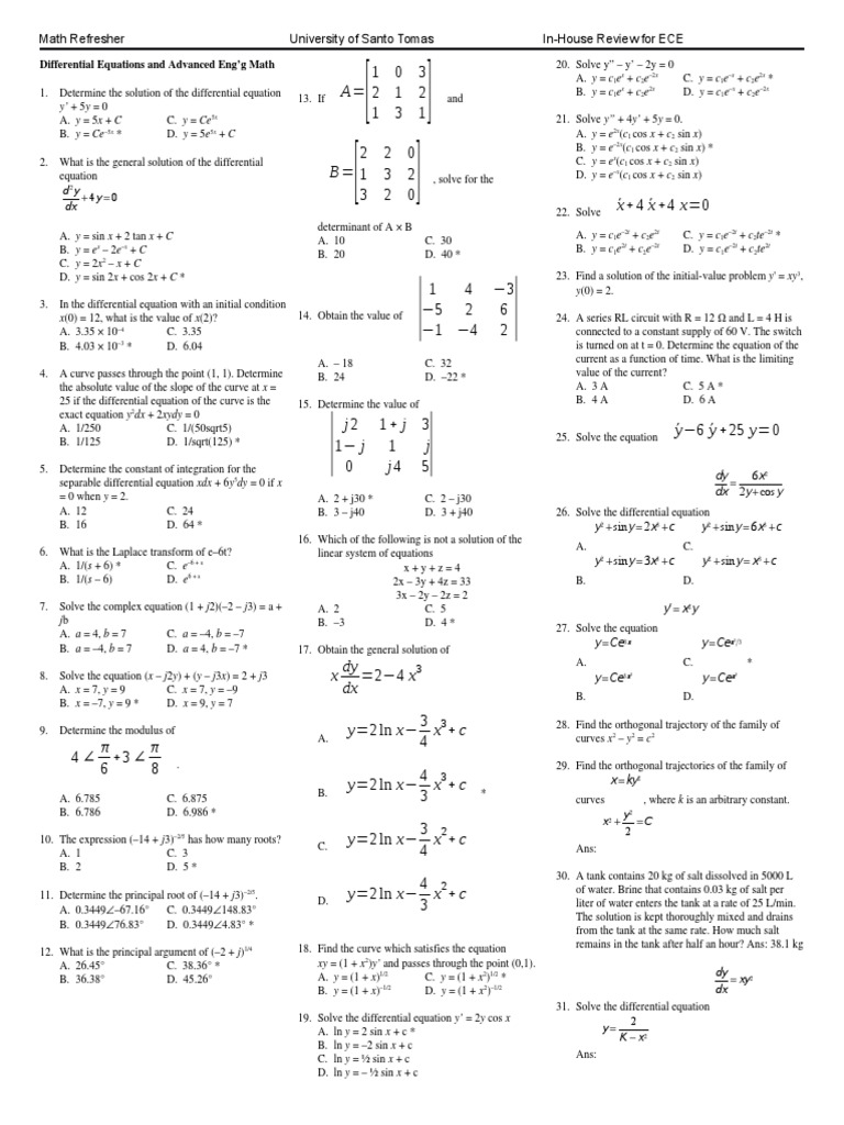 ECE Math Review: Differential Equations | PDF | Radioactive Decay ...