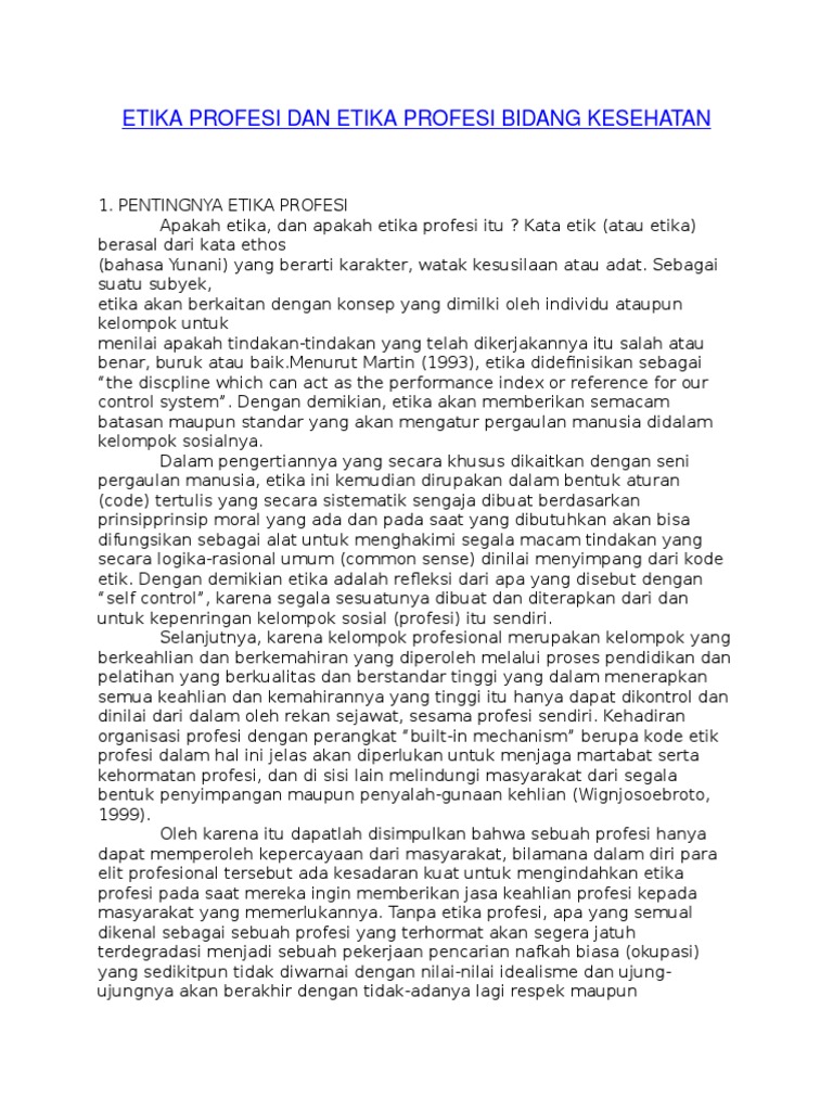 Etika Profesi Dan Etika Profesi Bidang Kesehatan Pdf