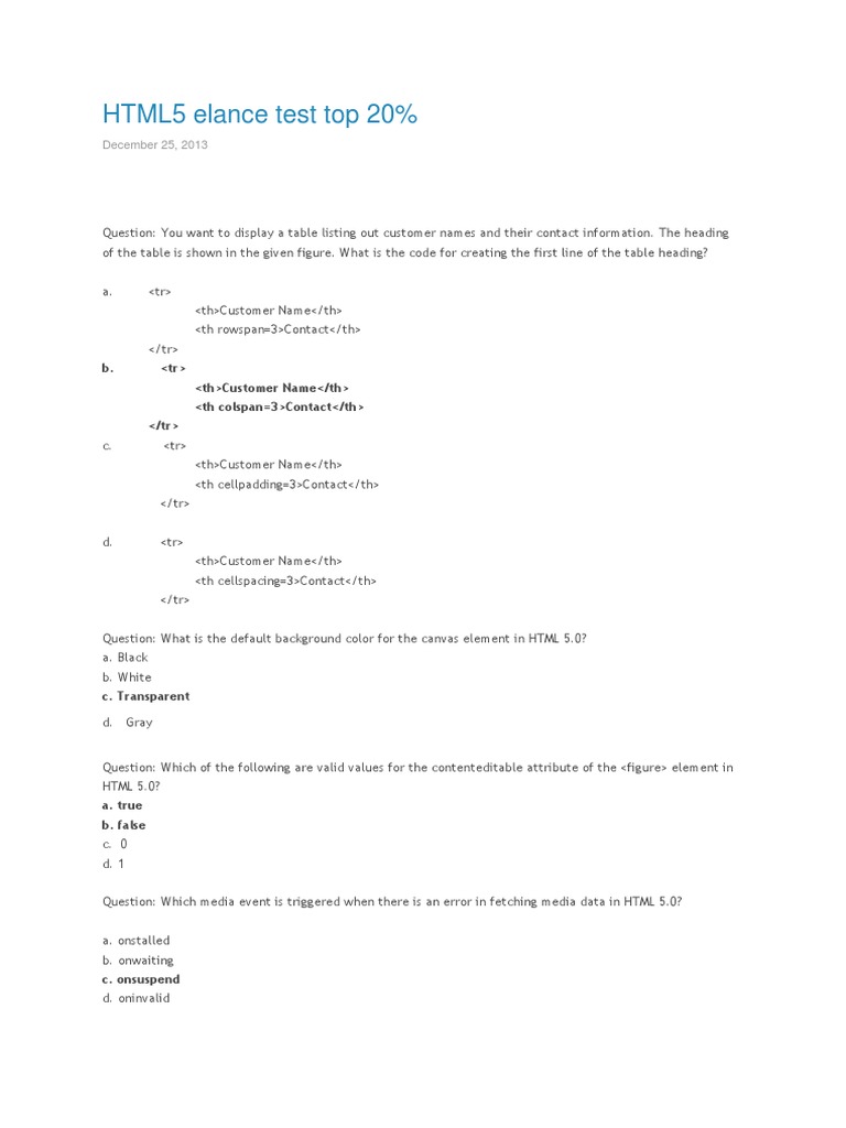 HTML5 Test Questions and Answers | PDF | Html Element | Html