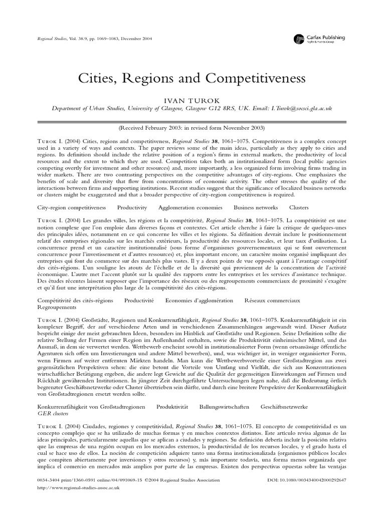 Cities Regions and Competitiveness | PDF