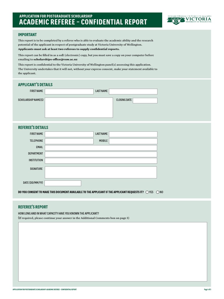 Academic Referee Report for Scholarship | PDF | Postgraduate Education ...