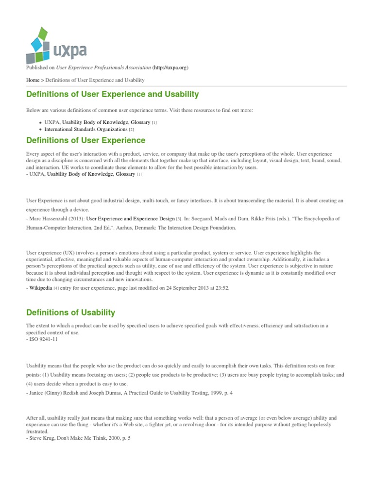 User Experience and Usability Definitions | PDF | User Experience ...