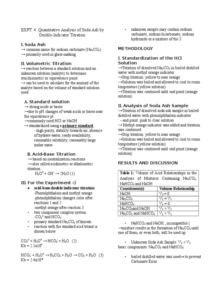 EXPT. 4 Quantitative Analysis of Soda Ash by DoubleIndicator