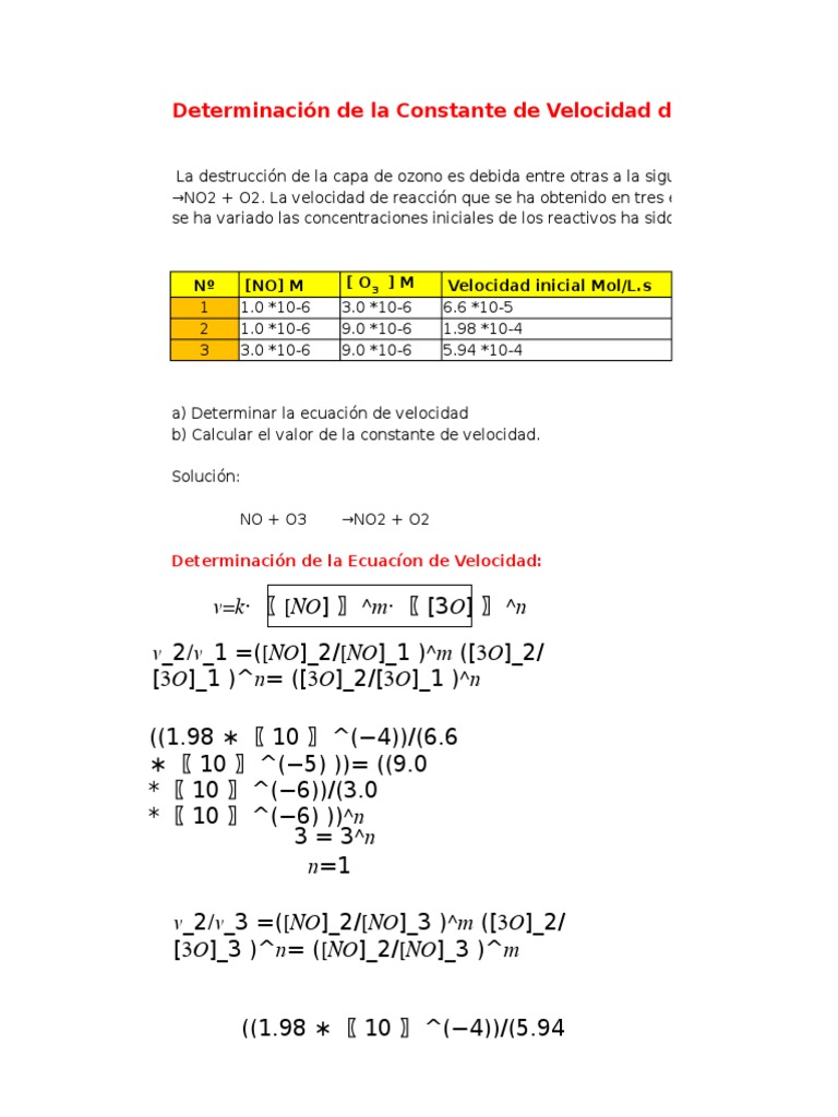 Determinación de la Constante de Velocidad de Reacción k
