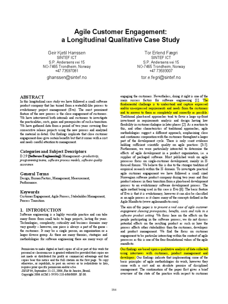 Agile Customer Engagement A Longitudinal Qualitative Case Study | PDF ...