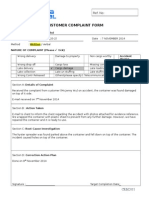 Customer Complaint Form: NATURE OF COMPLAINT (Please Tick) Accident