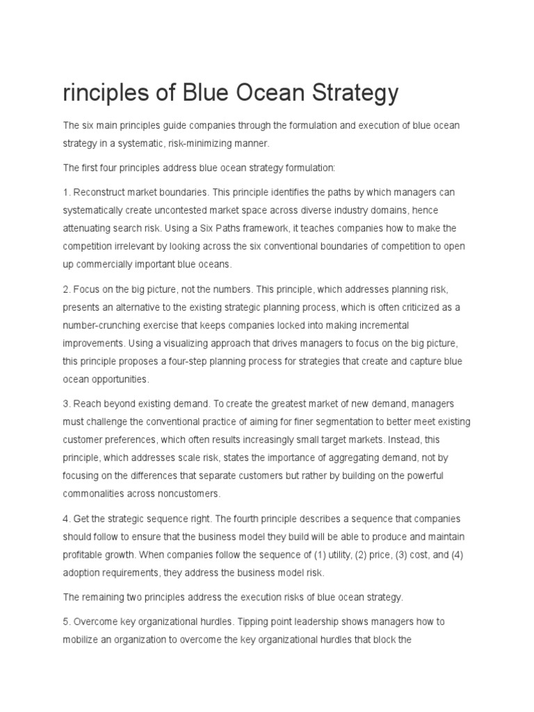 Six Principles of Blue Ocean Strategy | PDF | Strategic Management ...