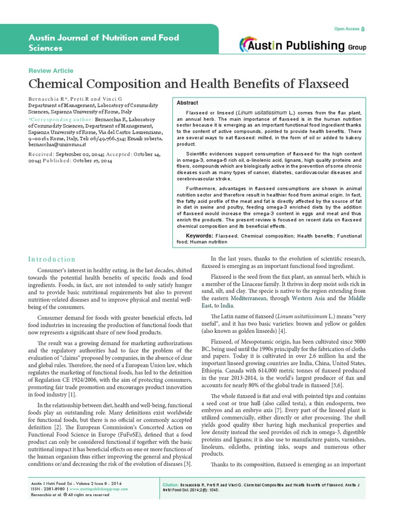 Flaxseed Chemical Composition Dietary Fiber Nutrition