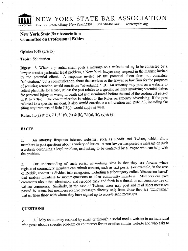 Ethics Opinion Re Client Solicitation NY PDF