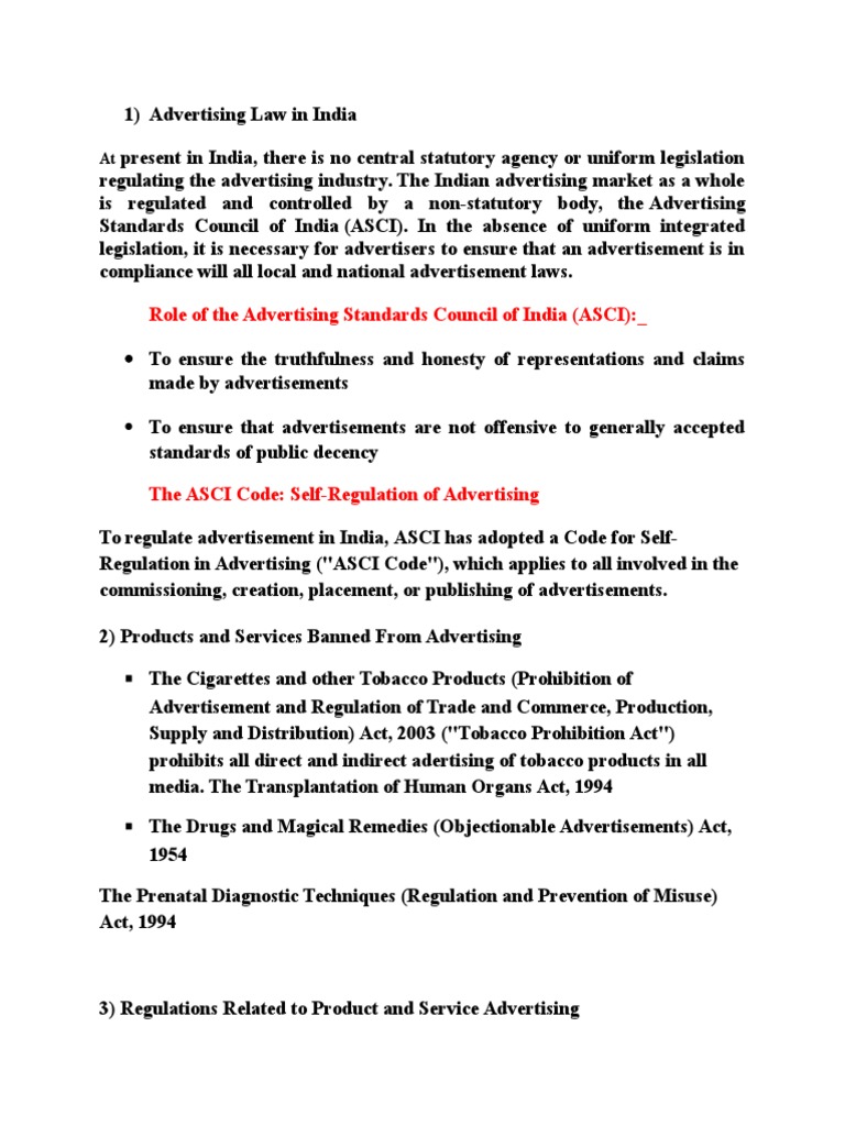 Overview of Advertising Laws in India | PDF | Online Advertising ...