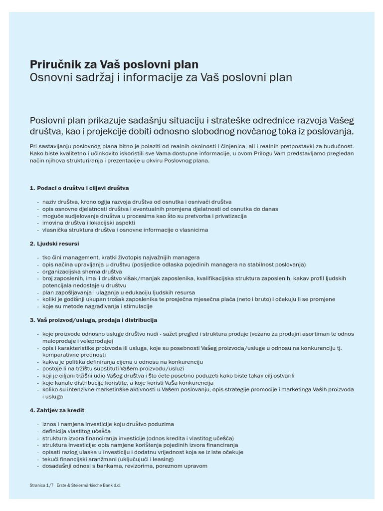 Poslovni Plan Erste | PDF