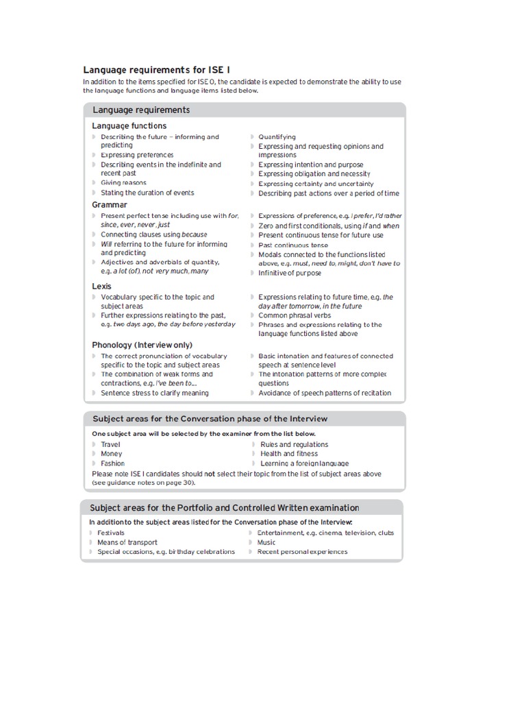 ISE I Language Requirements | PDF