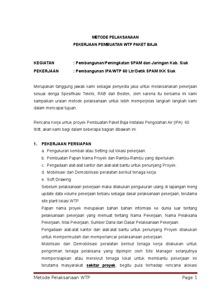 Metode Pelaksanaan WTP | PDF