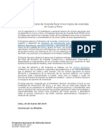 Vivienda Rural inicia mejoramiento de viviendas. 