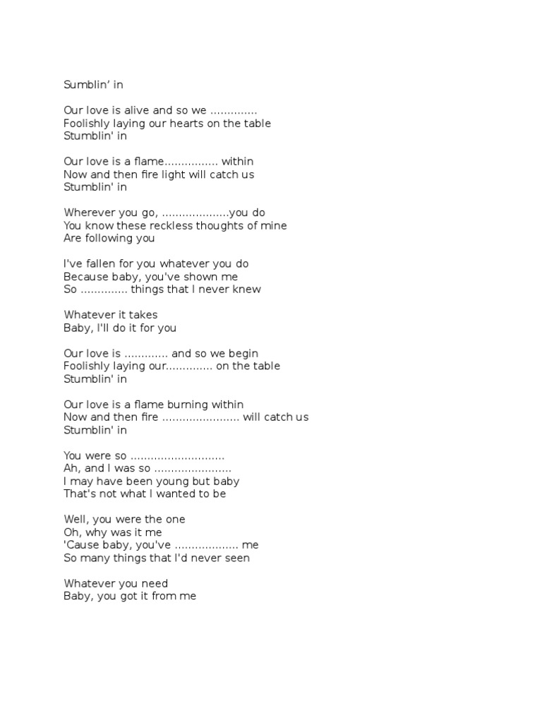 Stumblin' In: Lyrics Analysis | PDF