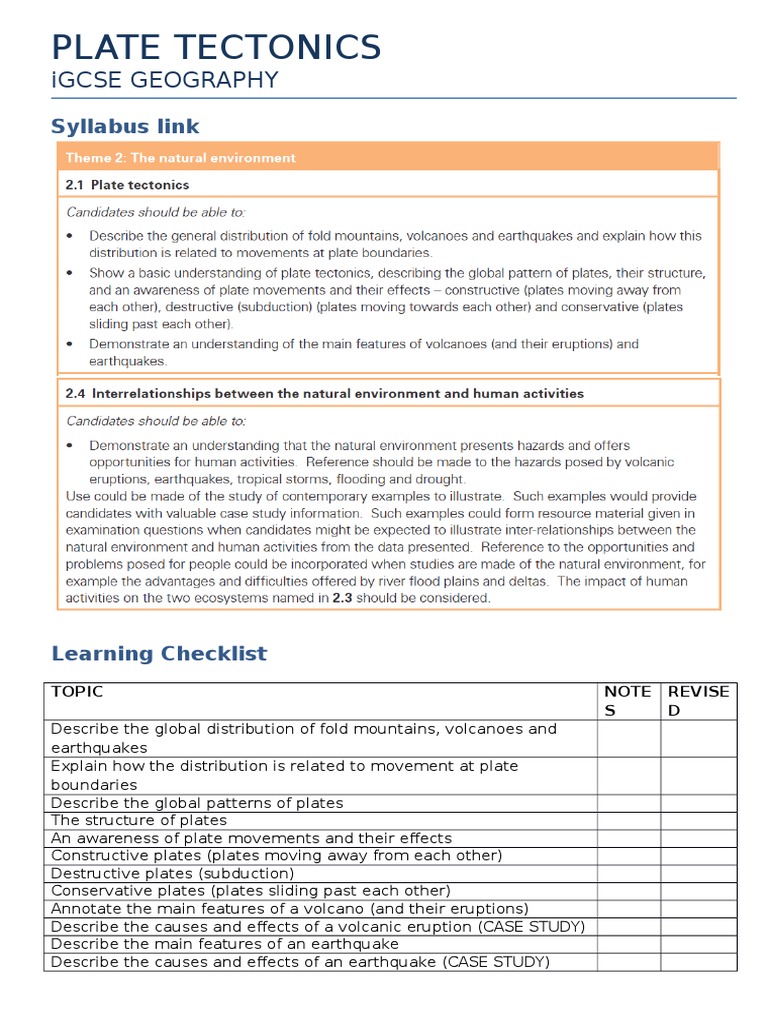 Igcse Plate Tectonics 2015 | PDF | Volcano | Plate Tectonics
