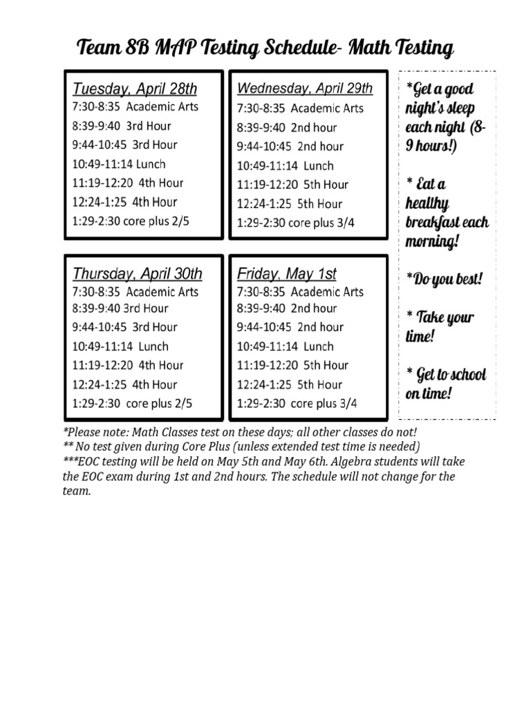 Team 8B MAP Testing Schedule-Math Testing | PDF