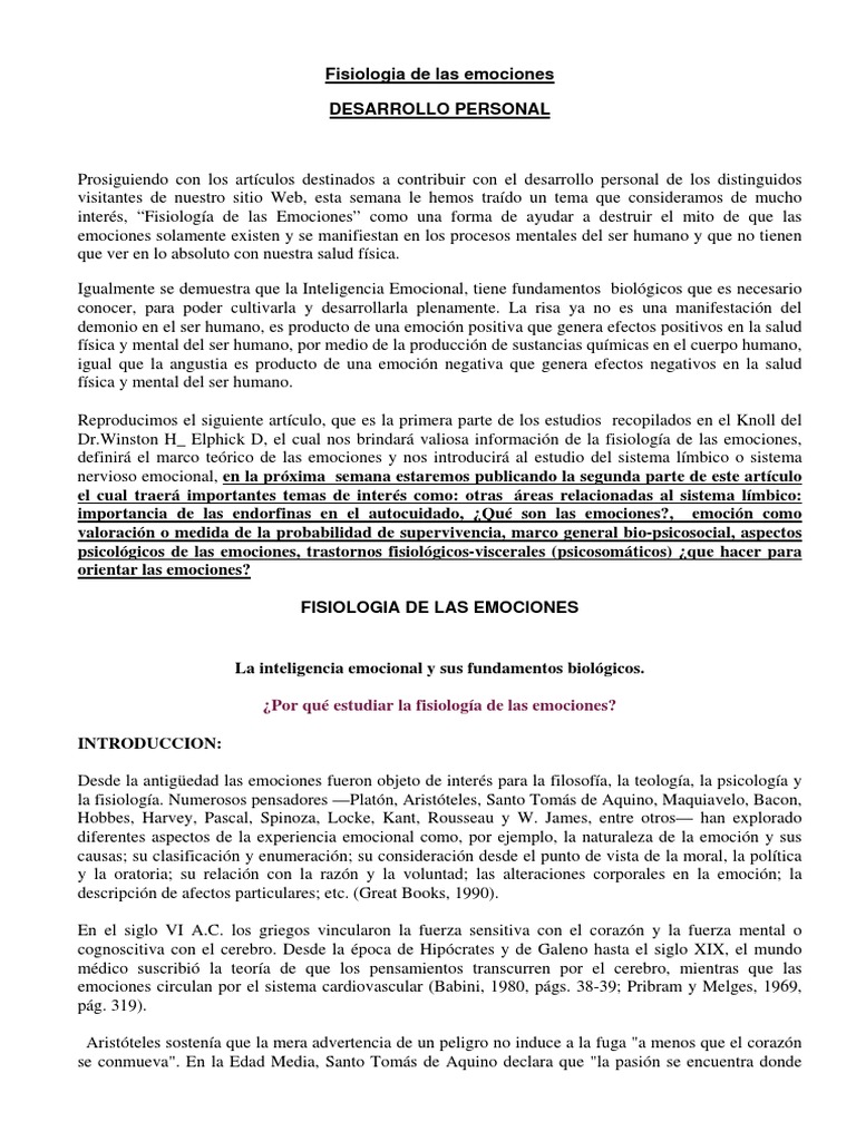 Fisiología de las Emociones y Salud | PDF | Sistema límbico | Corteza ...