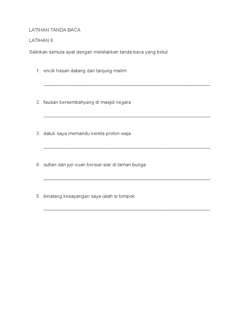 Latihan Tanda Baca Bm Tahun 4 Pdf