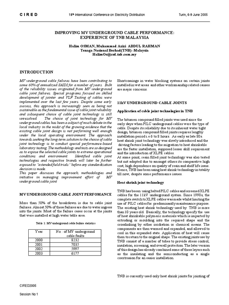 Improving MV Underground Cable Performance - Experience of TNB Malaysia ...