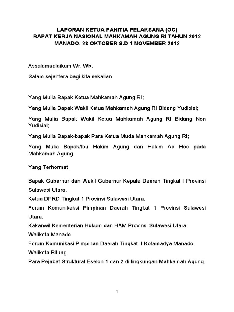 Laporan Ketua Panitia Pelaksana Rakernas 2012