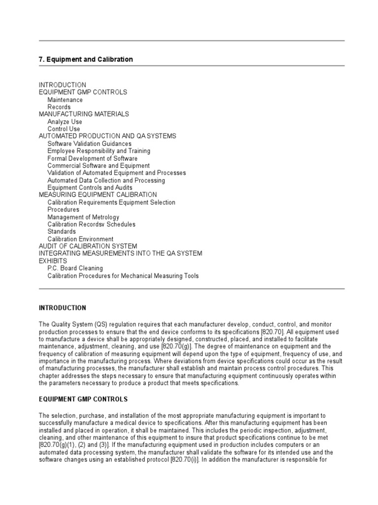 Equipment and Calibration Calibration Verification And Validation