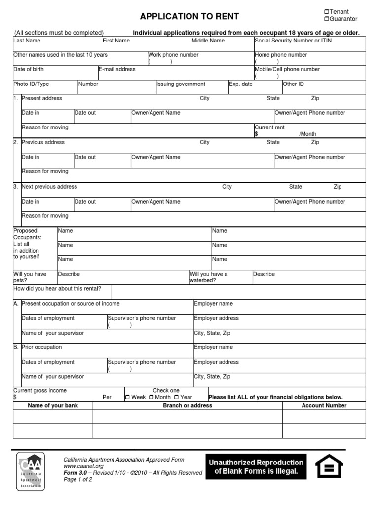 California Apartment Rental Application | PDF | Eviction | Lease