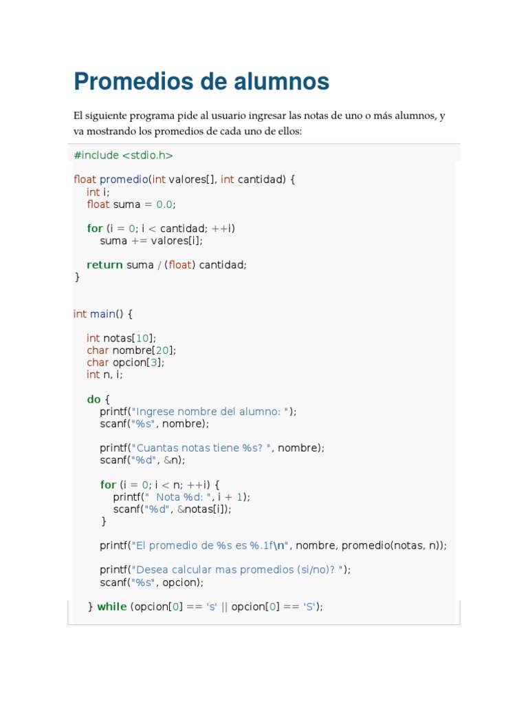 Cálculo de promedios en C y Python | PDF | Programa de computadora ...