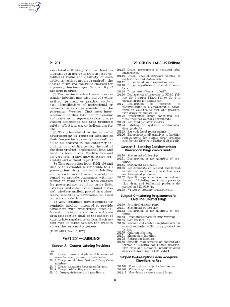 21 CFR 201 Labeling PDF Over The Counter Drug Phenylalanine