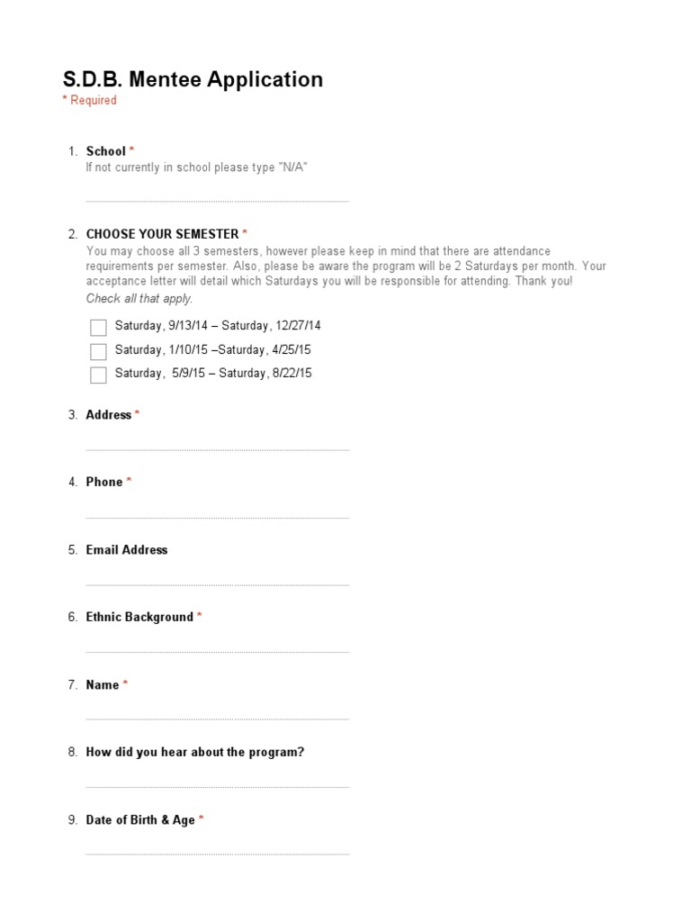SDB Application For Mentees | PDF