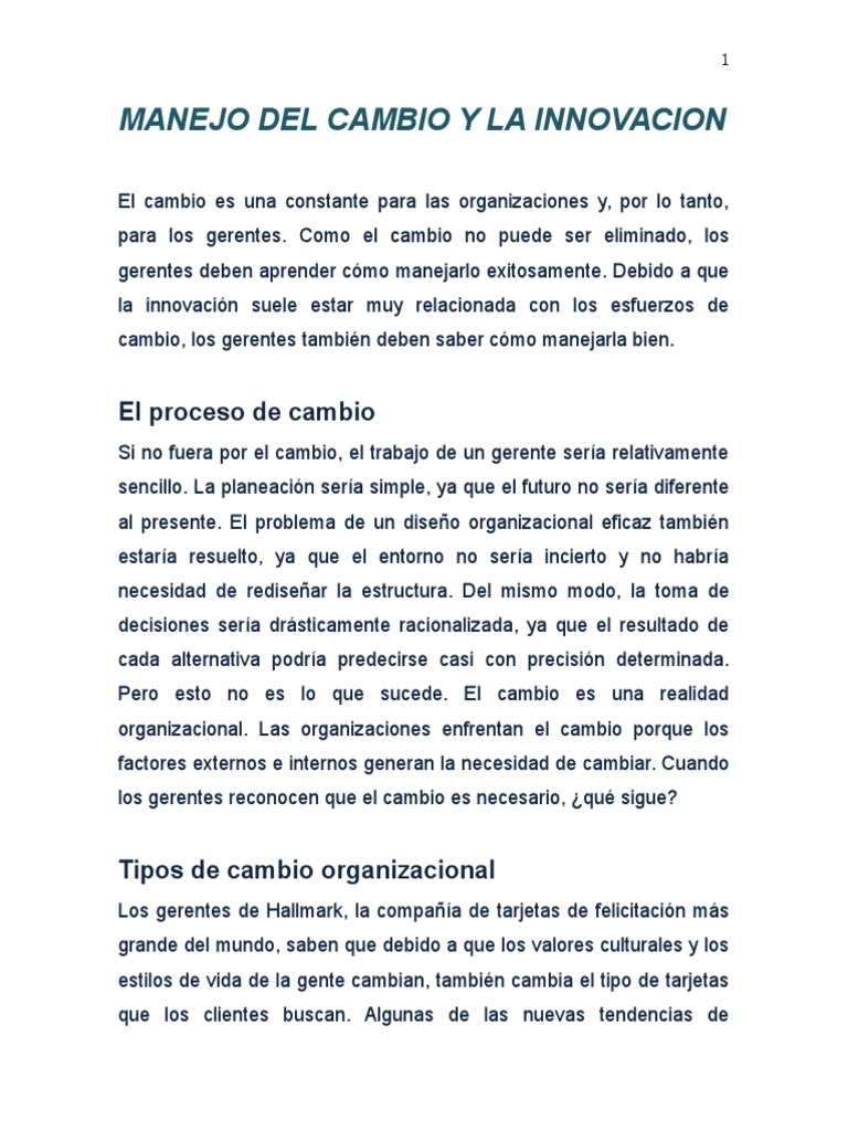 Manejo del Cambio e Innovación Organizacional | PDF | Innovación ...