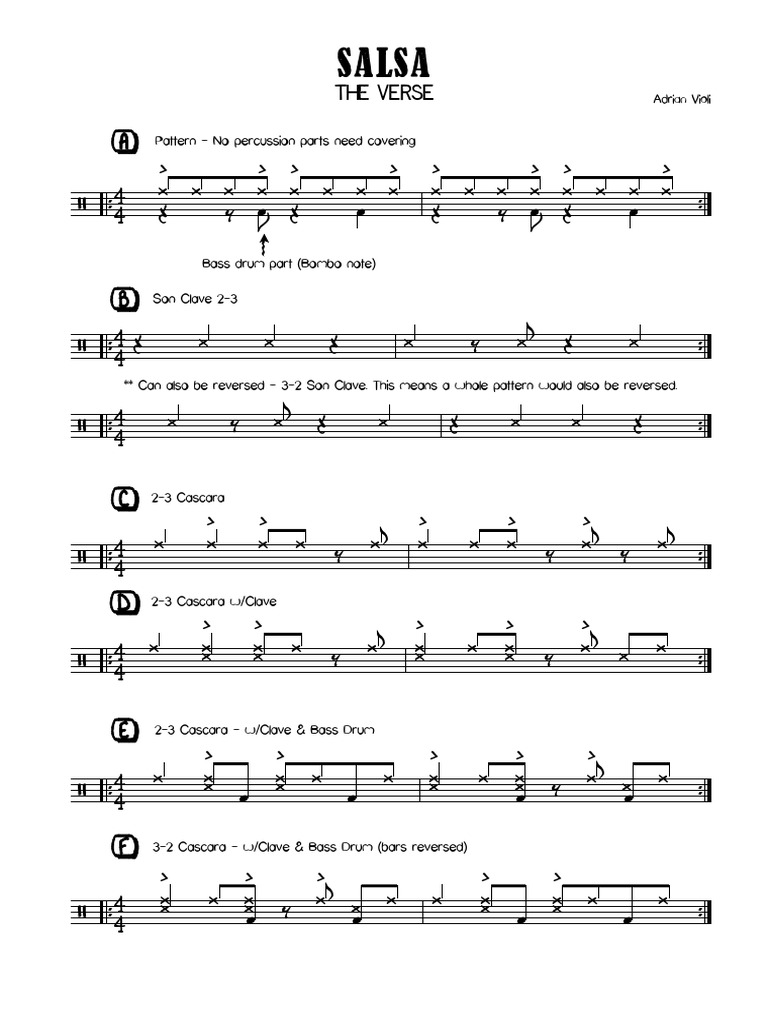 Salsa Drum Patterns and Clave Rhythms | PDF