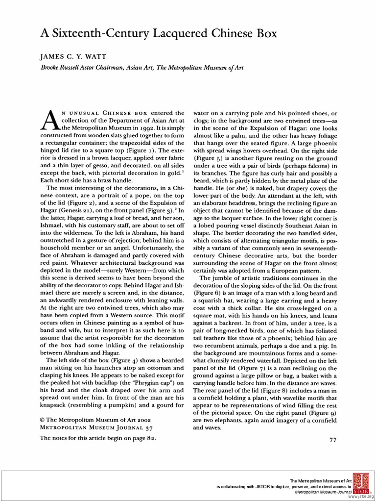 A Sixteenth Century Lacquered Chinese Box The Metropolitan Museum Journal V 37 2002 PDF