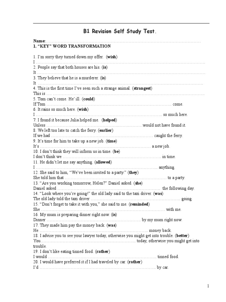 B1 Grammar Test PDF Grammar Languages