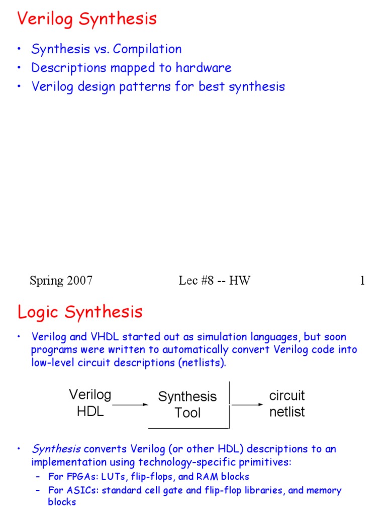 Synthesis vs. Compilation Descriptions Mapped To Hardware Verilog Design Patterns For Best