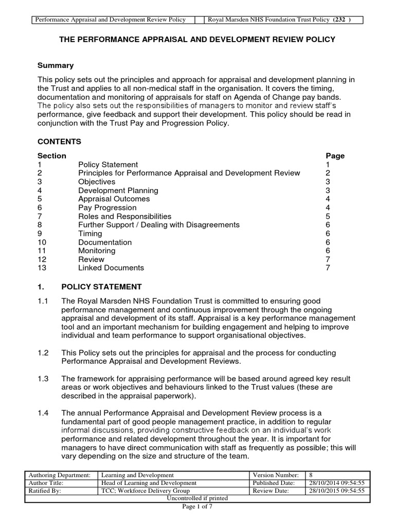 NHS Performance Appraisal Policy Guide | PDF | National Health Service ...
