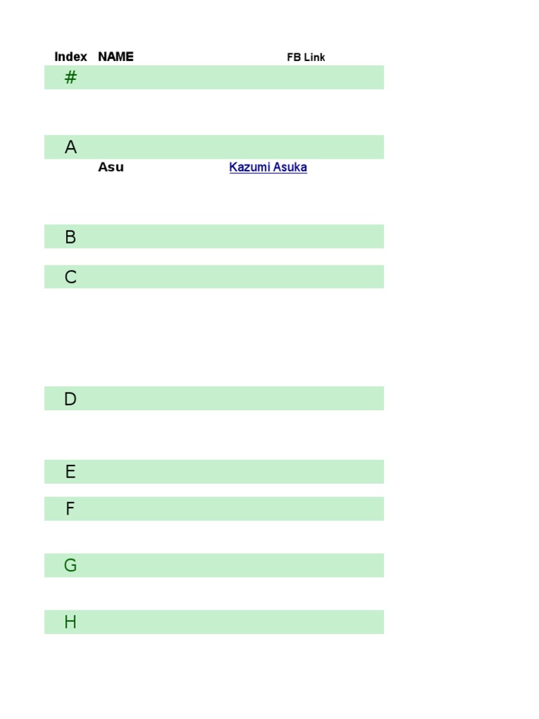 Facebook Profile Index List | PDF
