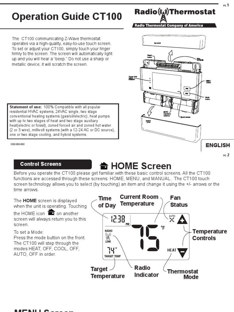 2GIG CT100 User Guide Thermostat Hvac